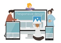 Illustration of character with responsive design on a screen