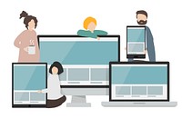 Illustration of characters and web templates
