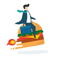 Illustration of business character with fast food