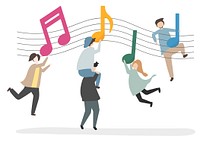Illustration of characters and music notes