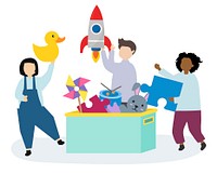 Happy kids with toys illustration