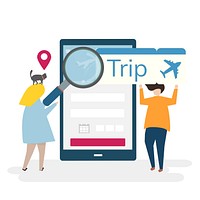 Illustration of characters with traveling and online booking concept
