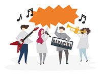 Illustrated friends playing music together