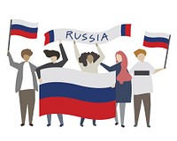 Russian supporters holding Russian flag illustration