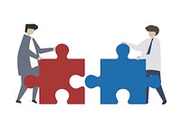 Teamwork connecting jigsaw puzzle piece