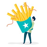 Character of a guy holding French fries illustration