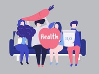 Characters of people holding health icons illustration