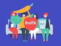 Character illustration of people holding health icons