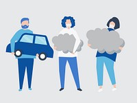 Character of people holding air pollution symbols illustration