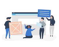 Characters of people holding website icons illustration