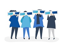 Characters of people holding 3d glasses illustration