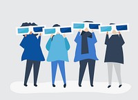 Characters of people holding 3d glasses illustration