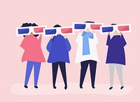 Characters of people holding 3d glasses illustration