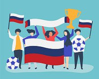 People holding football championship and Russian flag illustration