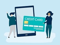 People making an online credit card transaction illustration