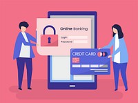 People characters and online banking security concept illustration