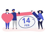 People holding Valentine's day concept icons illustration