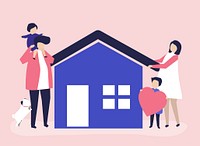 Characters of a loving family and their house illustration