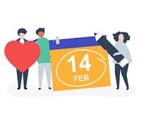 People holding Valentine&#39;s day concept icons illustration
