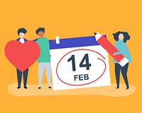 People holding Valentine&#39;s day concept icons illustration