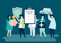 Characters of people holding insurance icons illustration