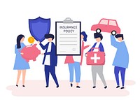 Characters of people holding insurance icons illustration