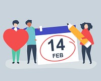 People holding Valentine's day concept icons illustration