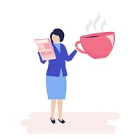 Businesswoman drinking coffee and reading a newspaper illustration