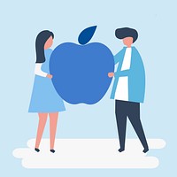 Character of a couple holding an apple illustration