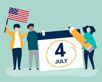 Characters of people and Fourth of July concept illustration