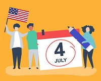 Characters of people and Fourth of July concept illustration