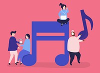 Characters of people listening to music illustration