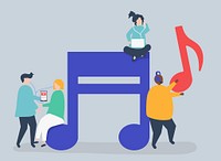 Characters of people listening to music illustration