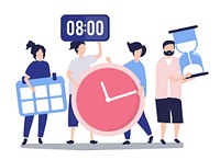 Characters of people holding time management concept illustration