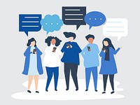 Characters of people chatting through smartphones illustration