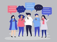 Characters of people chatting through smartphones illustration