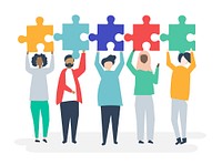 Diverse people holding different puzzle pieces illustration