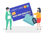 People characters and credit card debt concept illustration