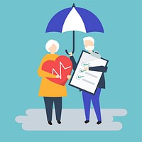 Characters of a senior couple and health insurance illustration