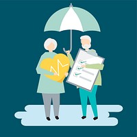 Characters of a senior couple and health insurance illustration