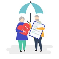 Characters of a senior couple and health insurance illustration