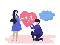 Guy holding a beating heart for a woman illustration