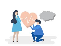 Guy holding a beating heart for a woman illustration