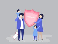 Character of a family holding an insurance illustration