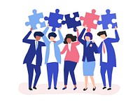 Character of business people holding puzzle pieces illustration
