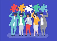 Character of business people holding puzzle pieces illustration