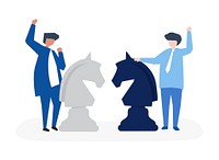 Characters of two businessmen playing chess illustration