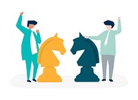 Characters of two businessmen playing chess illustration