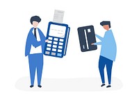 Characters of people making a credit card transaction illustration