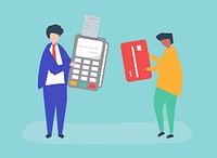 Characters of people making a credit card transaction illustration